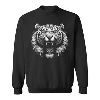 Roaring White Tiger Head With Blue Eyes Sweatshirt - Thegiftio UK