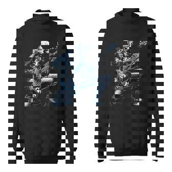 Rock And Roll Graphic Band Skeleton Playing Guitar Sweatshirt - Thegiftio