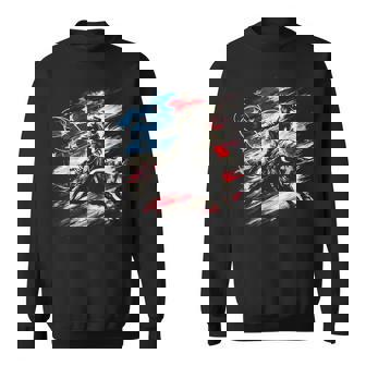 Rodeo Cowboy Bull Riding American Flag Western Sweatshirt - Monsterry