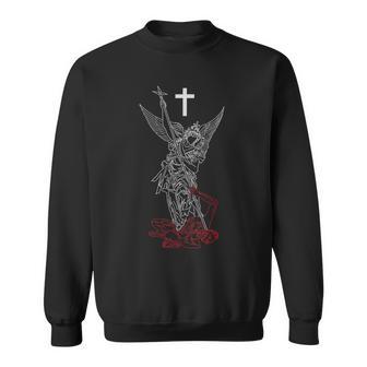 Saint Michael The Archangel Defeating Satan Warrior Faith Sweatshirt | Mazezy