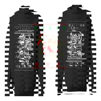 Santa Riding Rhinoceros Ugly Christmas Sweater Rhino Xmas Sweatshirt | Mazezy