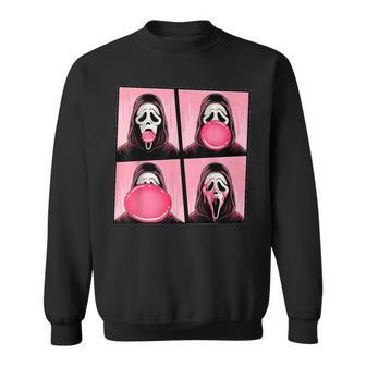 Scary Face Bubble Gum In October We Wear Pink Ghost Meme Sweatshirt - Monsterry