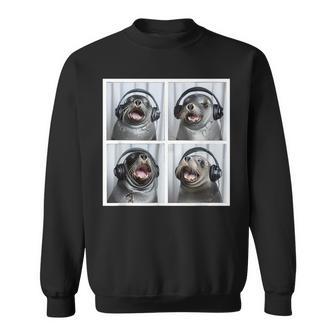 Seal Wearing Headphones Animal Music Sea Lion Singing Seal Sweatshirt - Thegiftio