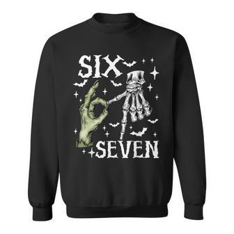 Six Seven 6 7 Meme Saying 6 7 Halloween Skeleton Hands Sign Sweatshirt - Thegiftio UK