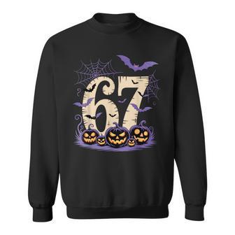 Six Seven 6 7 Meme Spooky Halloween Bat Pumpkin Sweatshirt - Thegiftio UK