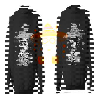 Skeleton Halloween Dia De Los Muertos Skeleton With Beer Sweatshirt | Seseable CA