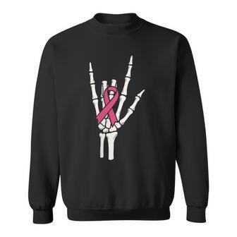 Skeleton Punk Rock Rocker Pink Breast Cancer Awareness Sweatshirt - Thegiftio UK
