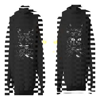 Smoking Cat Aesthetic Black-Cat Dad Meow Kitten Cat Lovers Sweatshirt - Monsterry