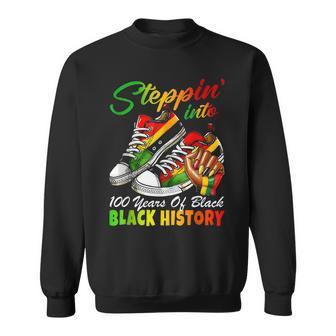 Stepping Into 100 Years Of Black History Sneakers Black Sweatshirt - Thegiftio