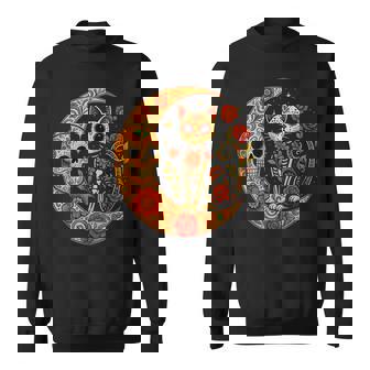 Sugar Skull Cat Moon Dia De Los Muertos Halloween Cat Sweatshirt - Thegiftio