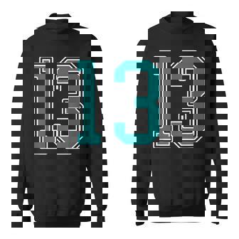 Teal And White Number 13 Jersey Player Uniform 13 Fan Sweatshirt | Mazezy