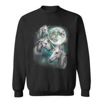Three Unicorn Moon 3 Magical Fantasy Mythic Horned Unicorn Sweatshirt - Thegiftio