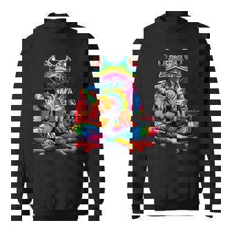 Tie-Dye Frog Playing Guitar Peace Sign Hippie Sweatshirt - Monsterry