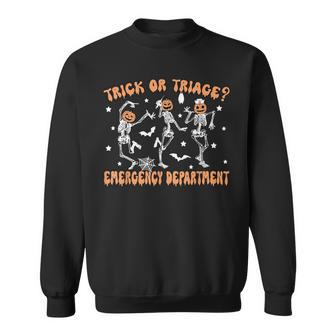 Trick Or Triage Emergency Department Er Skeleton Halloween Sweatshirt - Thegiftio UK