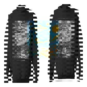 Ufo Aliens Flying Saucer Van Gogh Style Starry Night Sweatshirt | Mazezy