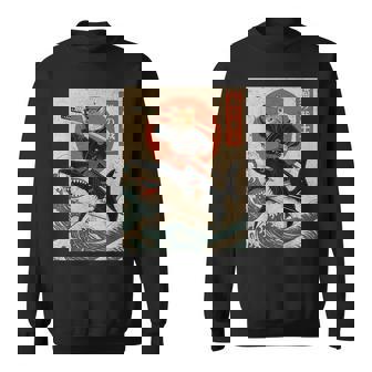 Vintage Anime Cat Japanese Samurai Cat Riding Shark Sweatshirt | Seseable CA