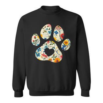 Vintage Silhouette Flowers Floral Paw Print Heart Sweatshirt - Thegiftio