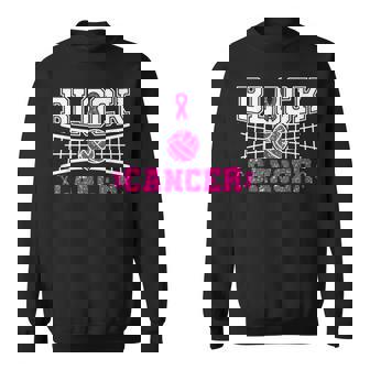 Volleyball Breast Cancer Awareness Block Out Cancer Pink Sweatshirt | Mazezy