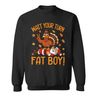 Wait Your Turn Thanksgiving Turkey Santa Christmas Sweatshirt - Thegiftio UK