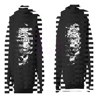 White Tiger Face Blue Eyes Black Wildlife Animal Sweatshirt | Mazezy