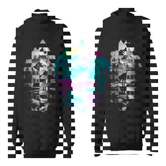 Wolf Forest Moon Vintage Cosmic Howling Wolf Lover Graphic Sweatshirt - Monsterry