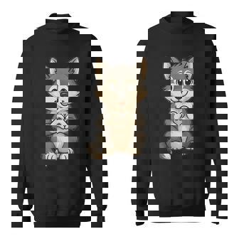 Wolf With Heart Sweet Wolf Motif With Heart Symbol Sweatshirt - Monsterry