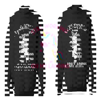 Still Working On My Landing Injury Broken Leg Cute Unicorn Sweatshirt - Monsterry