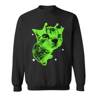 Y2k Alien Cat Meme Retro Silly Cat Vintage Space Kitty Sweatshirt - Monsterry