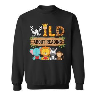 Zoo Animals Wild About Reading Books Reader Lover Librarian Sweatshirt - Thegiftio UK