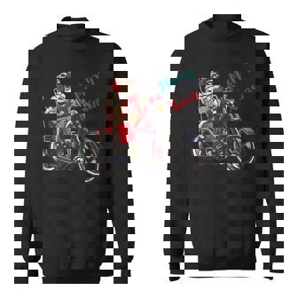 サンタクロース 面白い バイク イラスト メリー クリスマス パロディ イラスト スウェットシャツ - Kawaiitshirt