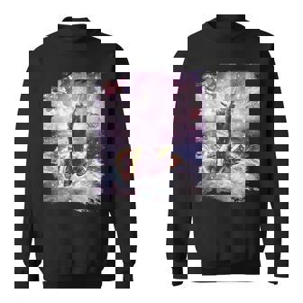 スペースキャットライディングアルパカユニコーン-ピザ＆タコス スウェットシャツ - Kawaiitshirt
