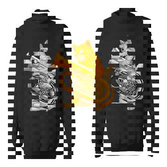 チューバを弾く面白い猫ギフト かわいい子猫ミュージシャンファン スウェットシャツ - Kawaiitshirt