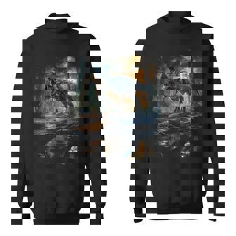 ティレックス 夜に吠える恐竜 リアルなグラフィックデザイン 長袖tシャツ スウェットシャツ - Kawaiitshirt