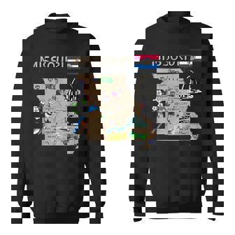 ミズーリ州のランドマーク、主要都市、道路、旗の地図 スウェットシャツ - Kawaiitshirt