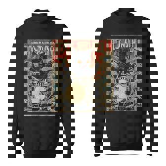猫 演奏 ドラム ロック オン ヴィンテージ ロック ドラマー 猫 スウェットシャツ - Kawaiitshirt