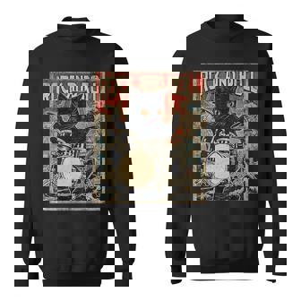 猫 演奏 ドラム ロック オン ヴィンテージ ロック ドラマー 猫 長袖tシャツ スウェットシャツ - Kawaiitshirt