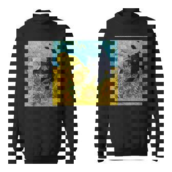 面白いゴッホのひまわり、猫のミーム、黒猫のアート。 長袖tシャツ スウェットシャツ - Kawaiitshirt