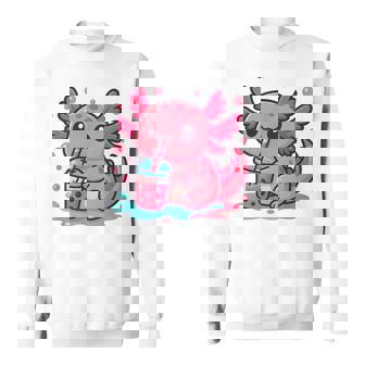 Axolotl With Boba Tea Colorful Cute Axolotl Graphic Sweatshirt - Thegiftio