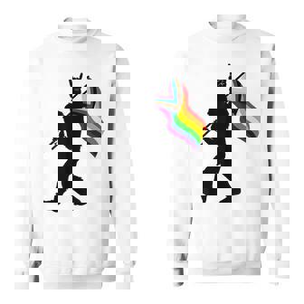 Bigfoot Rock On Proud Gay LGBTQ Progressive New Pride Flag Sweatshirt Unisex | Mazezy