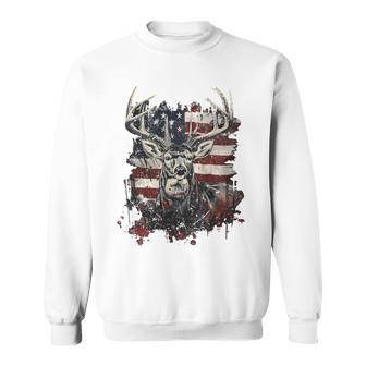 Buck White Tail Deer Hunting Hunter Distressed American Flag Sweatshirt - Thegiftio UK