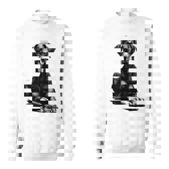 Cool Doberman With Floppy Ears Lying Pose On Chest Sweatshirt - Thegiftio