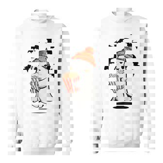 Ghost Eating Pop Corn Lovers Spooky Halloween Sweatshirt | Mazezy