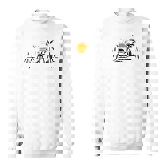 Island And Dolphin Heartbeat With Tropical Palm Trees Beach Sweatshirt | Seseable FR