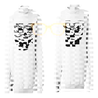 Jack O Lantern Face Pumpkin Halloween Leopard Print Glasses Sweatshirt - Monsterry