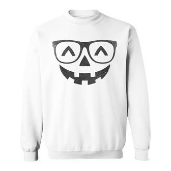 Jack O Lantern Pumpkin Face With Glasses Halloween Costume Sweatshirt - Thegiftio UK