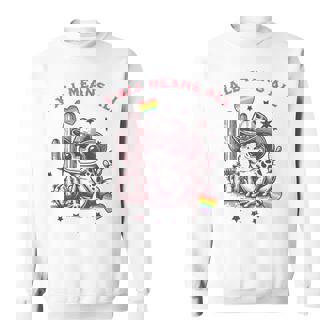 Lgbtq Flag Y'all Lgbtq Means All Cowgirl Cowboy Frog Sweatshirt - Monsterry