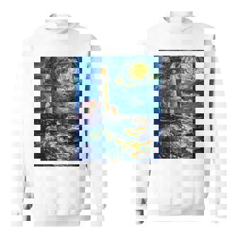 Lighthouse Sea Graphic Van Gogh Style Starry Night Sweatshirt | Mazezy