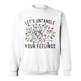 Merry Christmas School Psychologist Therapy Outfit Let's Untangle Your Feelings Christmas Lights Mental Health Grey -Adults Sweatshirt | Mazezy