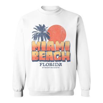 Miami Beach Florida Retro Sunset Palm Tree Vintage Vacation Sweatshirt - Monsterry