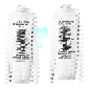 Motivational Type 1 Diabetes Awareness T1d Cat Ribbon Blue Sweatshirt | Mazezy